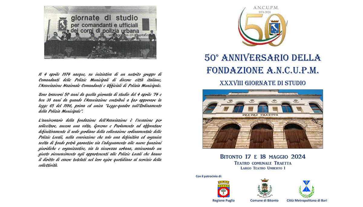 XXXVIII GIORNATE DI STUDIO E 50° ANNIVERSARIO DELLA FONDAZIONE A.N.C.U.P.M.
PROGRAMMA